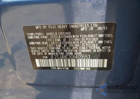 2016 Subaru Forester 2.5I Limited из США, поврежденный, VIN JF2SJAHC3GH409553